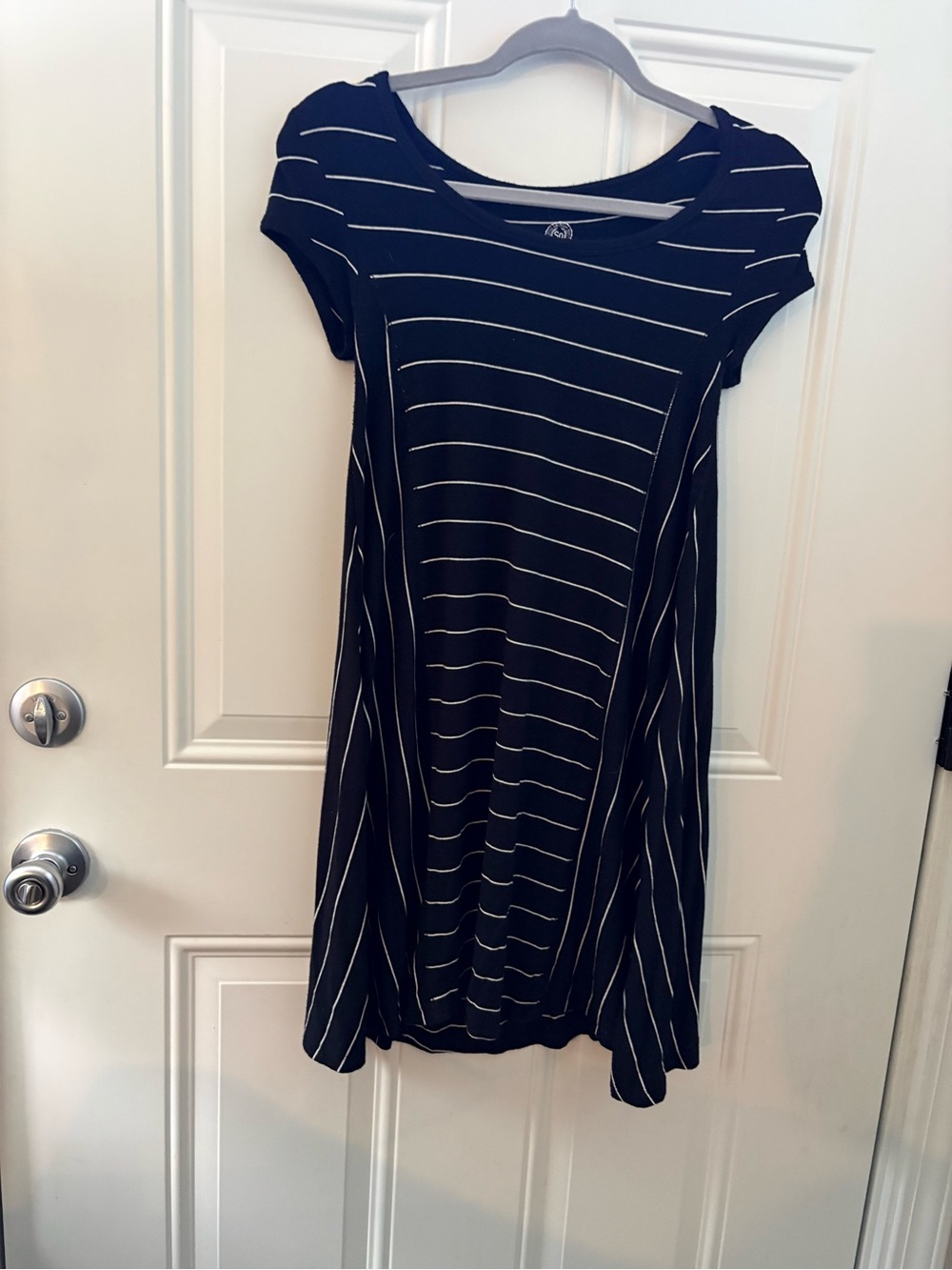SO Navy and White Striped Midi Dress
